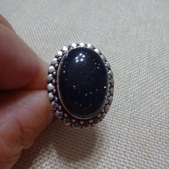 Sparkling BLUE SUNSTONE Handmade Sterling 925 Ring Size 8.25 #472C - Picture 3 of 3
